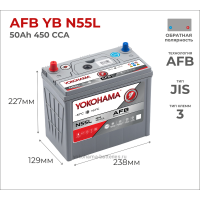 Аккумулятор Yokohama AFB YB N55L 50Ah