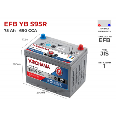 Аккумулятор Yokohama EFB YB S95R 75Ah